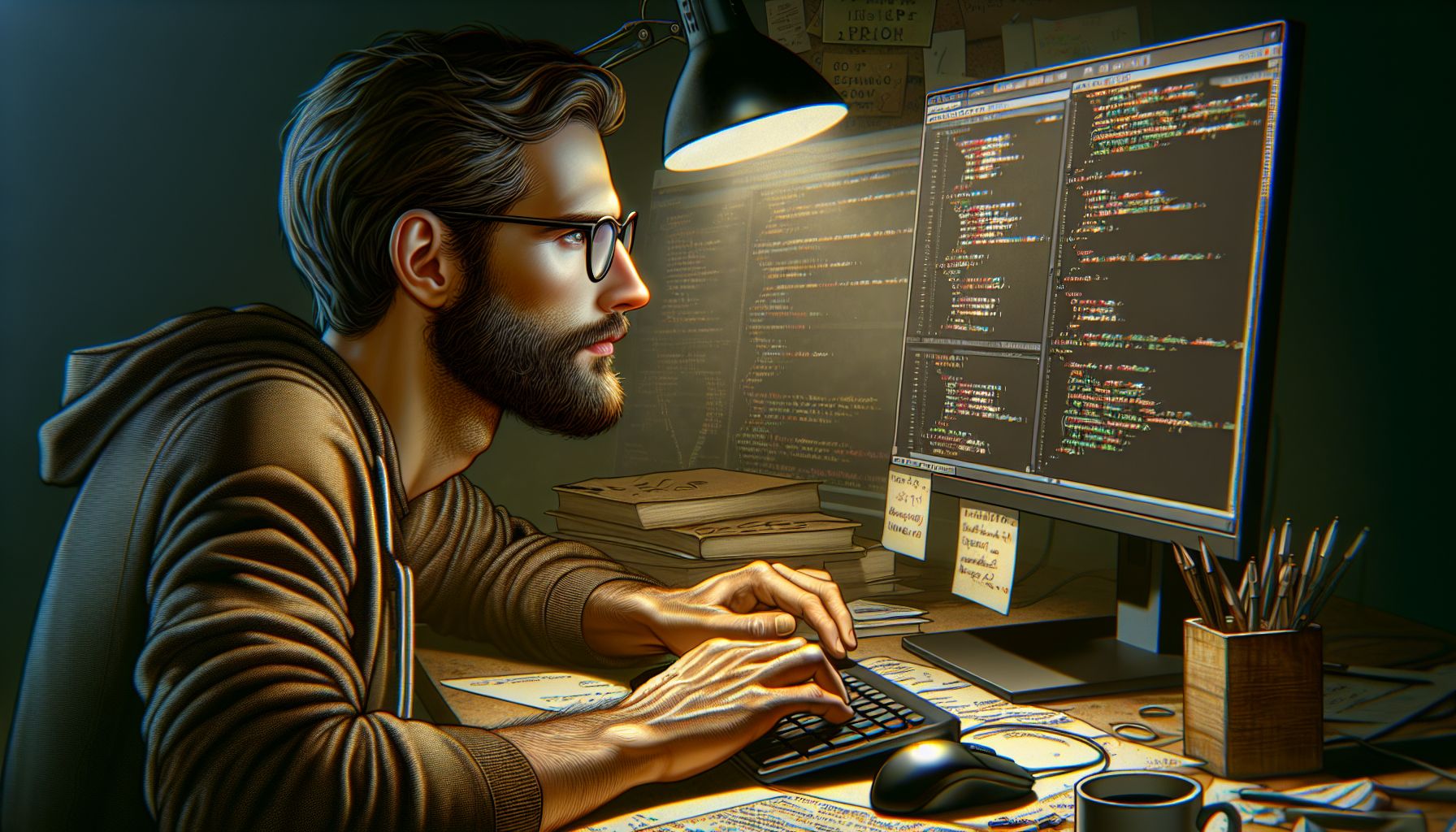 Ein PHP Entwickler beim Arbeiten an seinem Computer